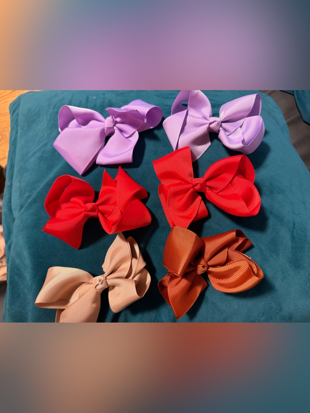 Kids Grosgrain Hair Bows - Red, Lavender, Brown, Beige - Pack of 6